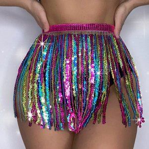 Contrast Sequin Fringe Hem Cover Up Skirt 8/10